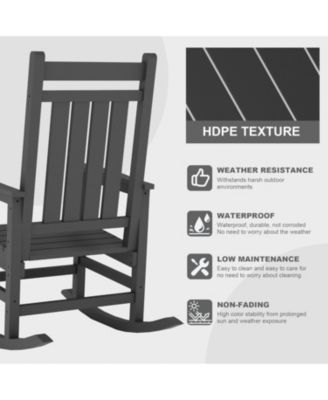 1 Piece Outdoor Rocking Chair, All-Weather Patio Rocking Chairs for Porch, Outdoor Patio Rockers with High Back & Wide Seat for Garden