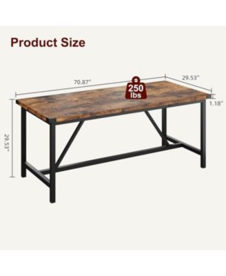 70.87 Inch Large Farmhouse Dining Table with Wood Grain Engineered Panels and Sturdy Black Metal Legs Seats 6-8 Dual Use