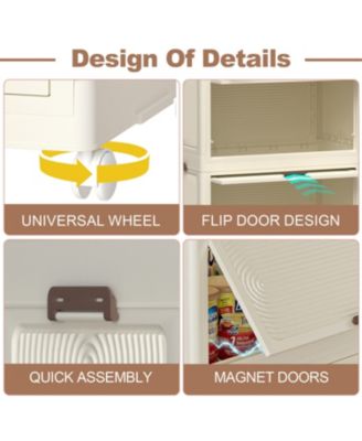 Portable Wardrobe Closet with Magnetic Doors, 4 Cubes, Hanging Rod & 10 Hangers, White