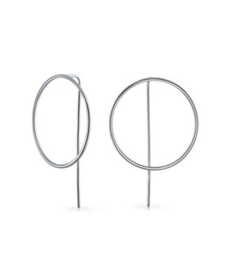 Modern Minimalist Geometric Round Open Circle Hoop Threader Earrings Sterling Silver