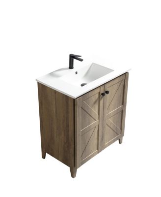 29" Antique Bathroom Vanity with Sink, Quick-Install Folding Storage, Eco MDF Matte 3D Embossed Finish, Large Capacity