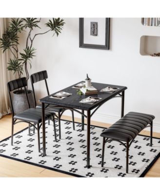 4 Piece Rustic Upholstered Dining Set – Table, Chairs & Bench