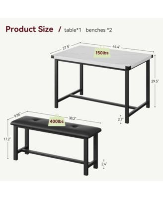 Dining Table Set for 4 Kitchen Table with 2 Upholstered Benches Rectangular Room Dining Table Set 3 Piece Kitchen Table Set for Apartment