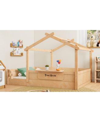 Full Size Floor Bed with Guardrails, Roof, Tray & Signboard