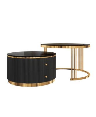 Modern 2 Pieces Round Nesting Coffee Table with Drawers