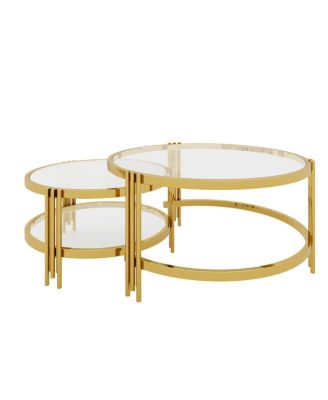 Modern 2-Piece Gold Textured Glass Coffee Table Set