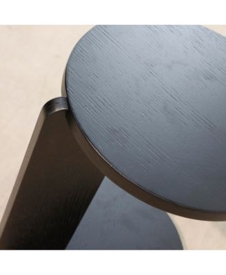 Nesting round wood coffee table set of 2, black oak veneer top, water/wear-resisting