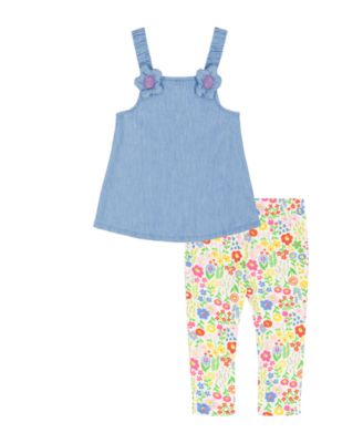 Girls' 2T-6X Denim Tunic Top and Print Capri Leggings, 2 Piece-Set
