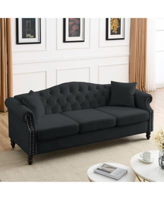 79" Chesterfield Velvet Sofa for Living Room, 3 Seater Tufted Couch