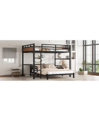 Queen/Queen Metal Bunk Bed, Separable Loft Bed with Fence