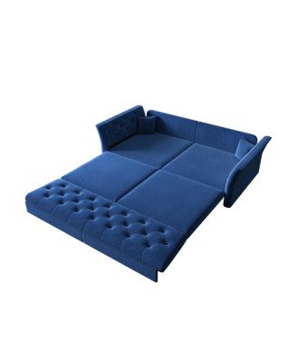 Queen Pull Out Sofa Bed with Fabric Flower Tufted Design