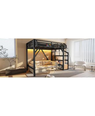 Twin Loft Bed with Storage Stairs, Shelves, Wardrobe, USB, LED