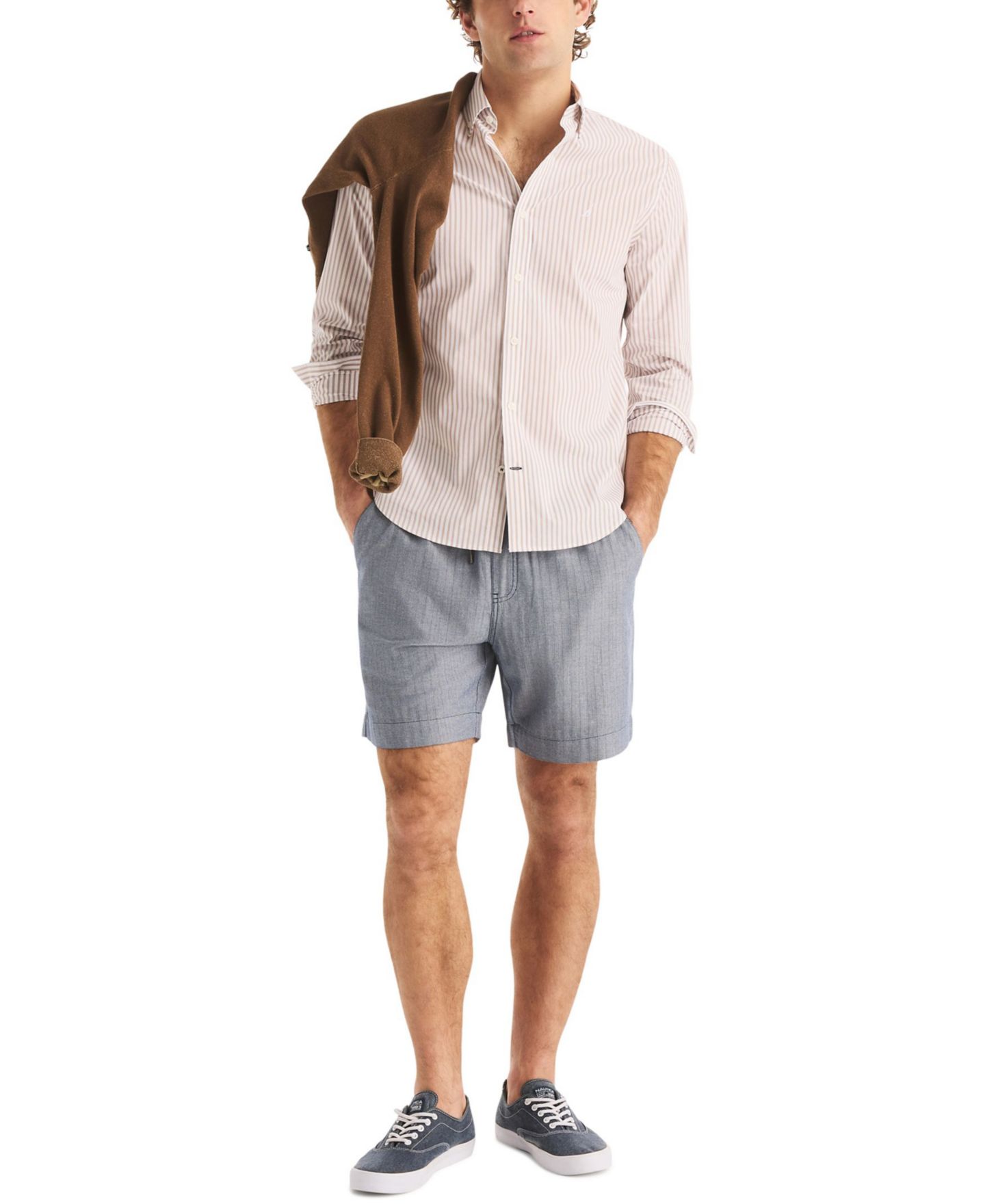 Мужские шорты Nautica Regular-Fit 7" Cotton Herringbone, цвет: Синий — фото 2