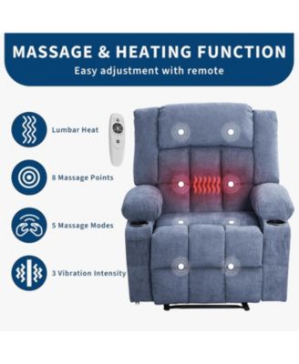 Large Recliner Chair, Manual Reclining Sofa with Massage and Heat, Comfy Sofa Chair with 3 Positions, 2 Side Pockets