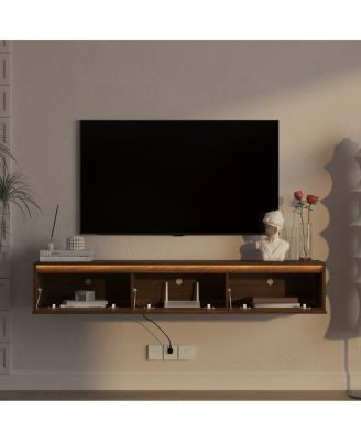 Floating TV Stand with LED Lights & Power Outlet
