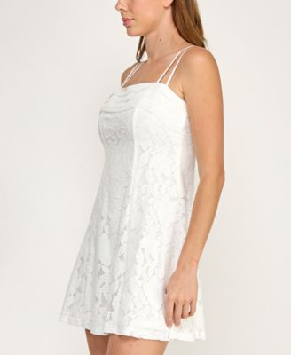 Juniors' Pleated Top Short Lace Dress