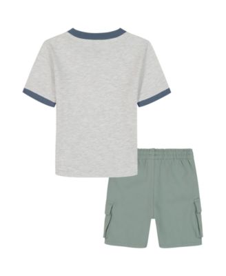 Boys' Toddler 2T-5T Short-Sleeve Safari Stripes T-Shirt and Poplin Cargo Shorts, 2-Piece Set