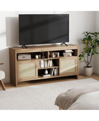 Boho TV Stand for TV up to 65 Inch, 58"Modern Rattan Entertainment Center with Storage and Adjustable Shelves