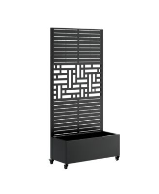 Metal Planter Box with Trellis, 73"x35"x16 Raised Garden Bed with Wheels