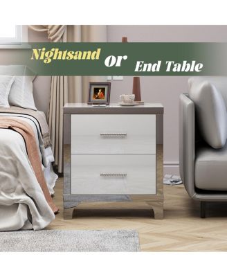 High Gloss Mirrored 2-Drawer Nightstand - Modern Bedside End Table