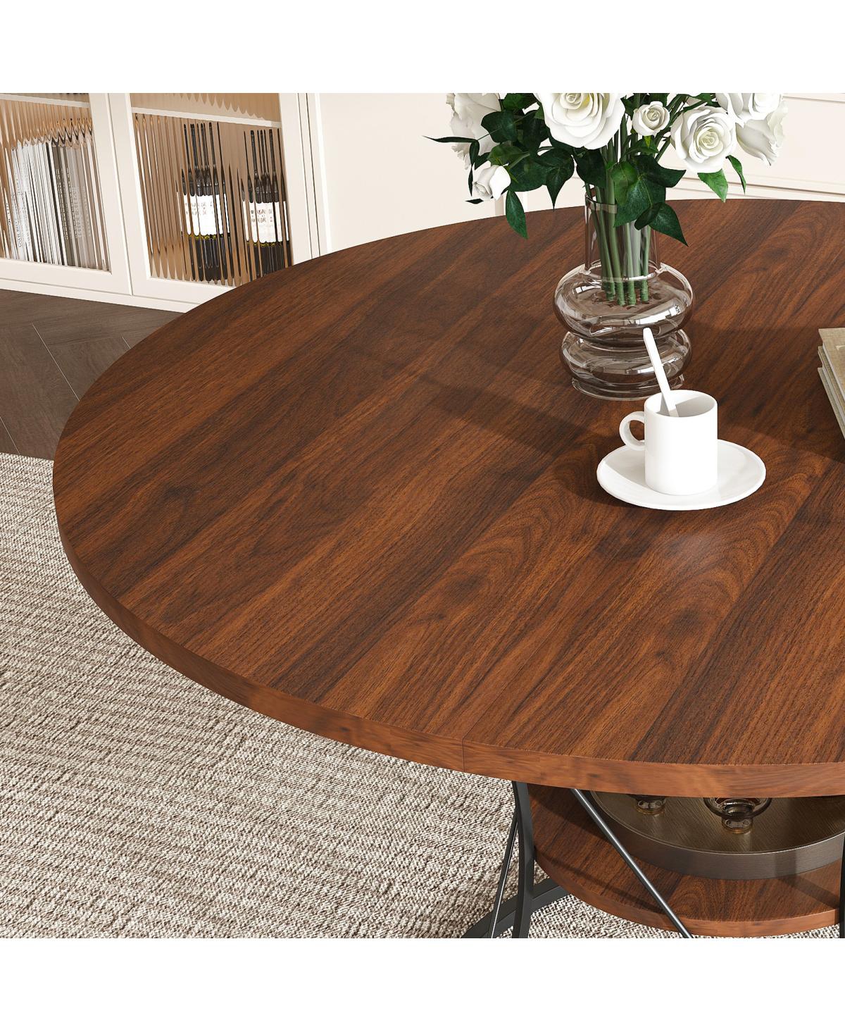 Streamdale Furniture 43" Round Expandable Farmhouse Dining Table with Storage Shelf (No Chairs)