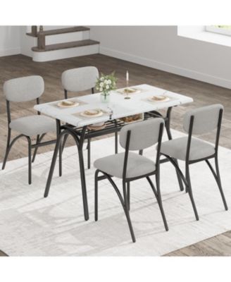 Dining Table Set for 4 Modern Kitchen Table and Chairs Set Boucle Chairs Sets Dining Table with Storage Shelf and Metal Legs