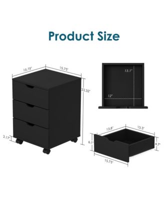 3-Drawer Vertical Filing Cabinet, Wood Mobile File Cabinet, Storage Cabinet with Wheels, Under Desk for Home Office
