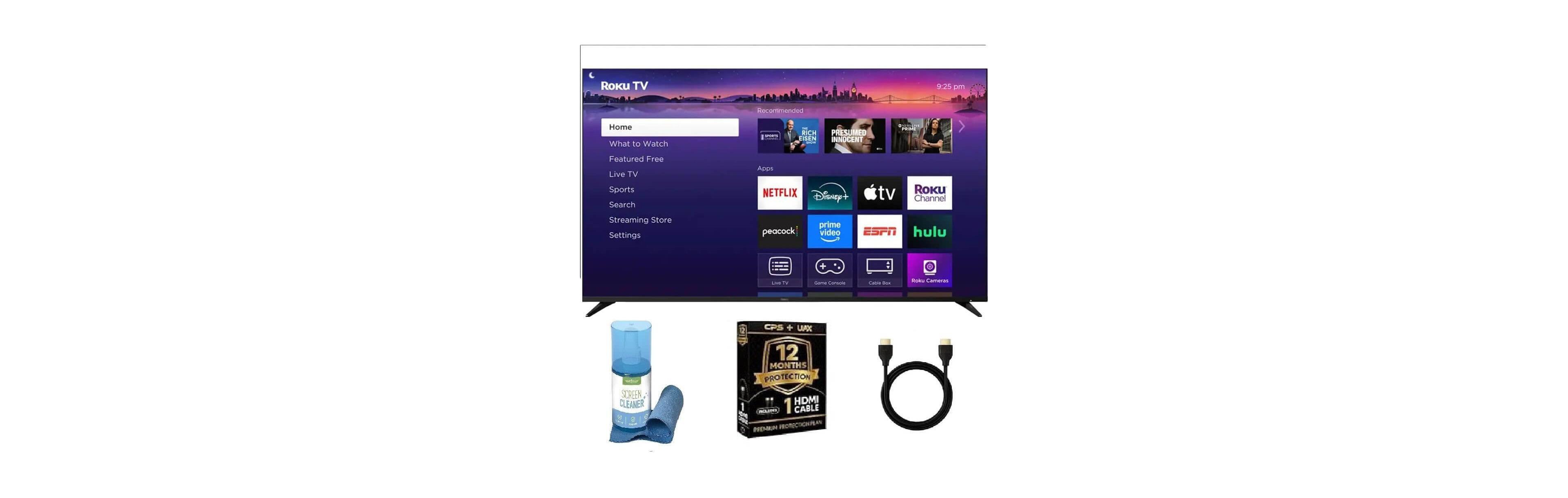 Roku 55" Class Pro Series 4K Qled Mini-led Smart Tv with Hdr, Wi-Fi 6, Dolby Vision, 12 Month Cps Warranty, Hdmi Cable and Screen Cleaner