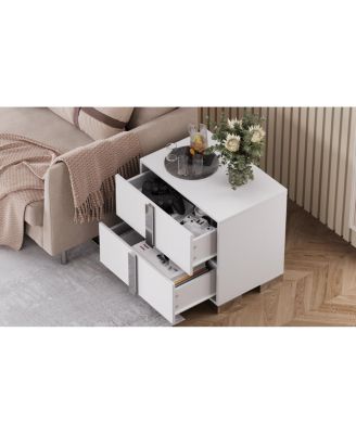 Modern End Table with Drawers & Mirrored Handles