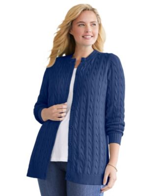 Plus Size Within Cotton Cable Knit Cardigan Sweater