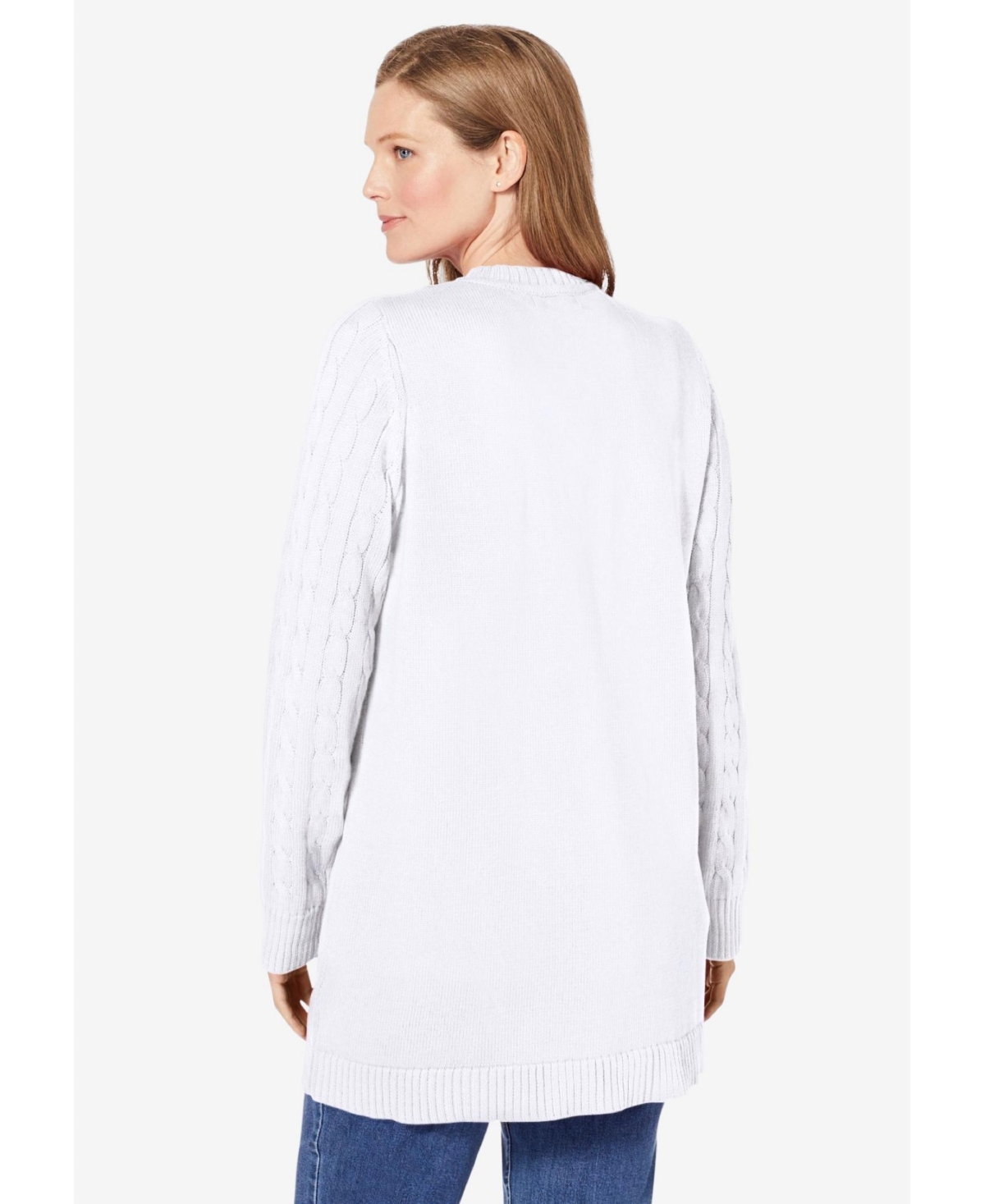 Woman Within Plus Cotton Cable Knit Cardigan Sweater