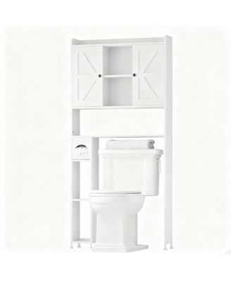 Metal Frame Over Toilet Cabinet with 7 Shelves & Hooks for Farmhouse Style