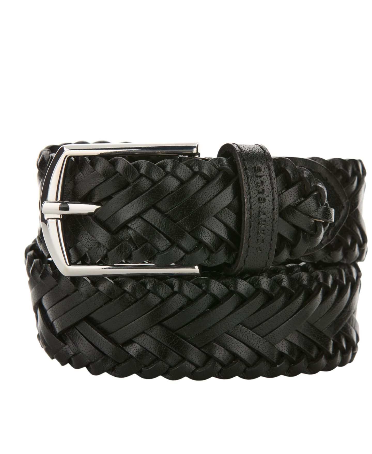 Мужской ремень Perry Ellis Portfolio Herringbone Braid Leather Belt, цвет: Чёрный — фото 1