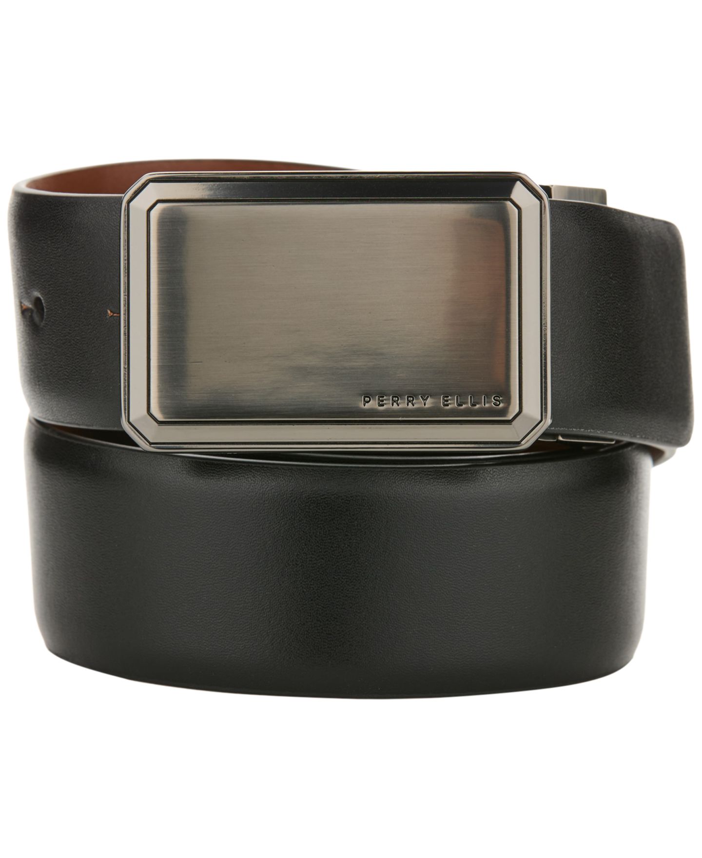 Мужской ремень Perry Ellis Portfolio Framed Genuine Leather Belt, цвет: Чёрный / Рыжевато-коричневый — фото 1