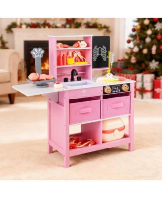 Wooden Doctor Office Playset Medical Center Toy with Blackboard