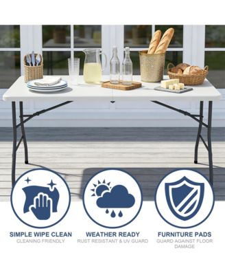 5 Foot Blow Molded Folding Table Foldable Portable Banquet Table Weather Resistant Table for Patio Camping Party Garage