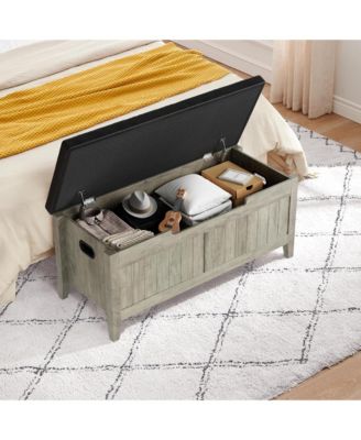 39.4" Wooden Flip-Top Storage Bench - 2 Safety Hinges Large Entryway Trunk Organizer