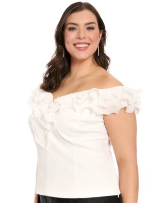 Plus Size Ruffle Organza Off-The-Shoulder Top
