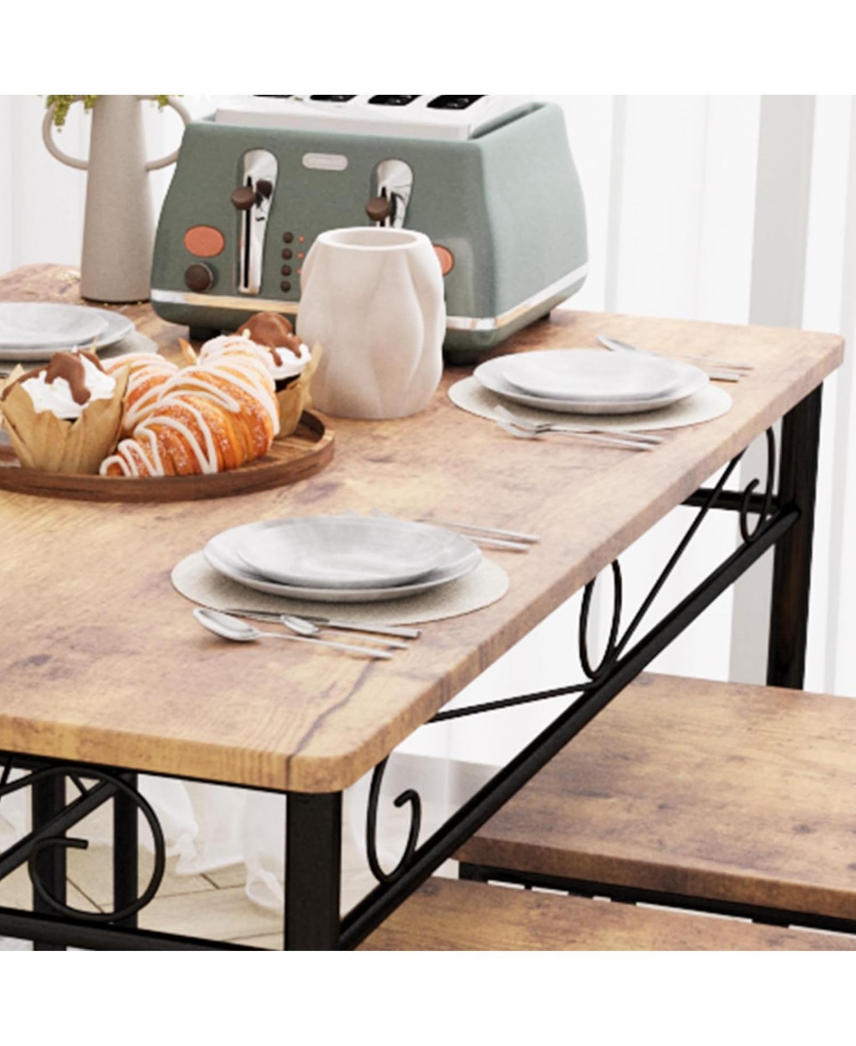 gaomon Dining Table Set of 4 Retro Industrial Dining Table and Chairs Wood Table Chairs Set for Small Space Breakfast Nook 1 Table + 4 Chairs