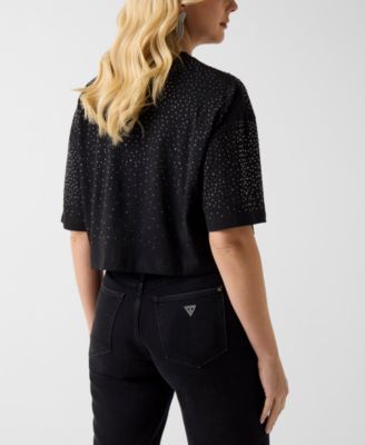 Women's Rhinestone Embellished Crewneck Cropped T-Shirt