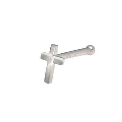 Solid 14k Gold 20g Beveled Cross Nose Stud Ring
