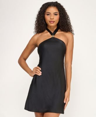 Juniors' Tie-Back Satin A-Line Dress