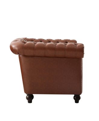 Chesterfield Club Chair with Scrolled Arms, Nailhead Trim, and Solid Wood Legs