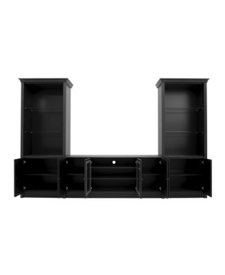 128.2" W Entertainment Center with Bookshelves & Glass Cabinets