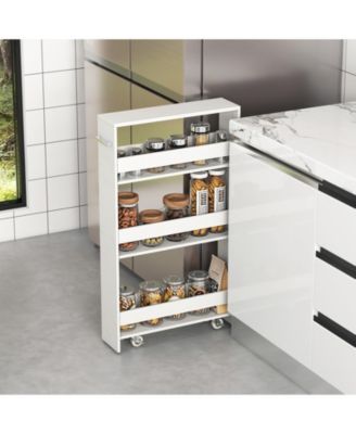 Narrow Mobile Serving Cart with Open Shelves for Kitchen Bathroom Living Room
