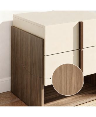 Mid-Century Modern Nightstand with Charging Ports and Storage