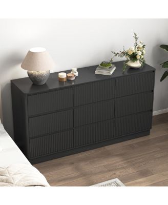 9 Drawer 63" Wide Wood Dresser, Modern Long TV Stand