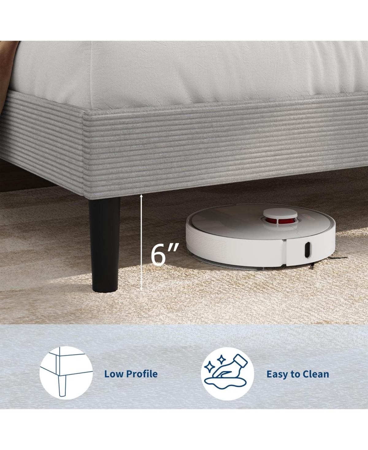 Gaomon Bed Frame with Usb Charging Station, Corduroy Upholstered Platform Adjustable Storage Headboard