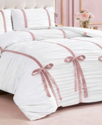 Amelie Velvet Bows Ruched 3-Pc. Comforter Set, Full/Queen