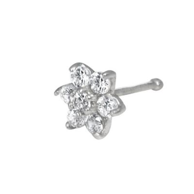 Curata Jewelry Solid 14K Gold 4mm 20 Gauge Cubic Zirconia Flower Nose Stud - White gold